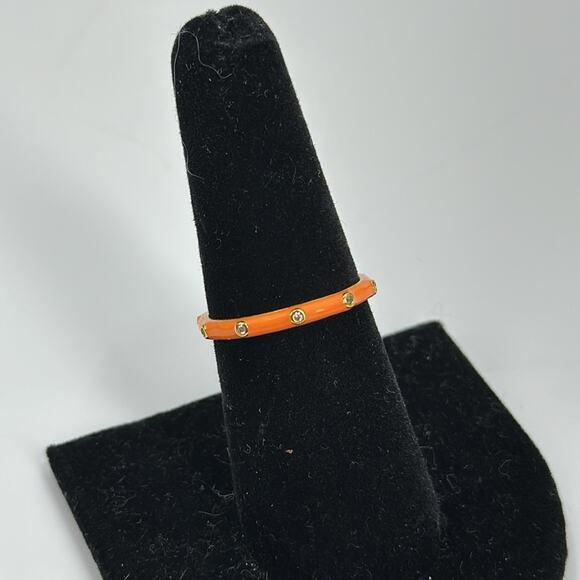 Orange and rhinestone gold stackable ring size 7 - Picture 2 of 4
